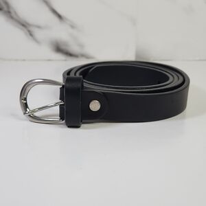 Belt Genuine Leather. Made In Italy. Black Leather Belt With Silver Buckle.